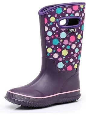WTW Big Kid Size 1 Boots Rubber Rain Snow Waterproof Winter Mid-Calf Polka Dots